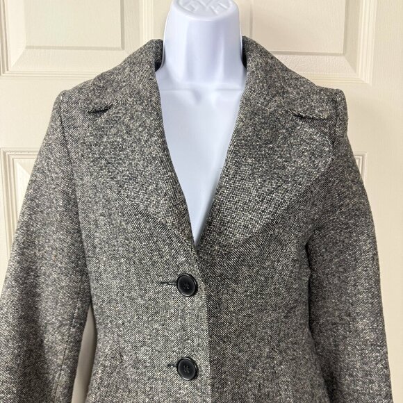 H&M Grey Herringbone Wool-Blend Long Coat Size 34 - Picture 1 of 14